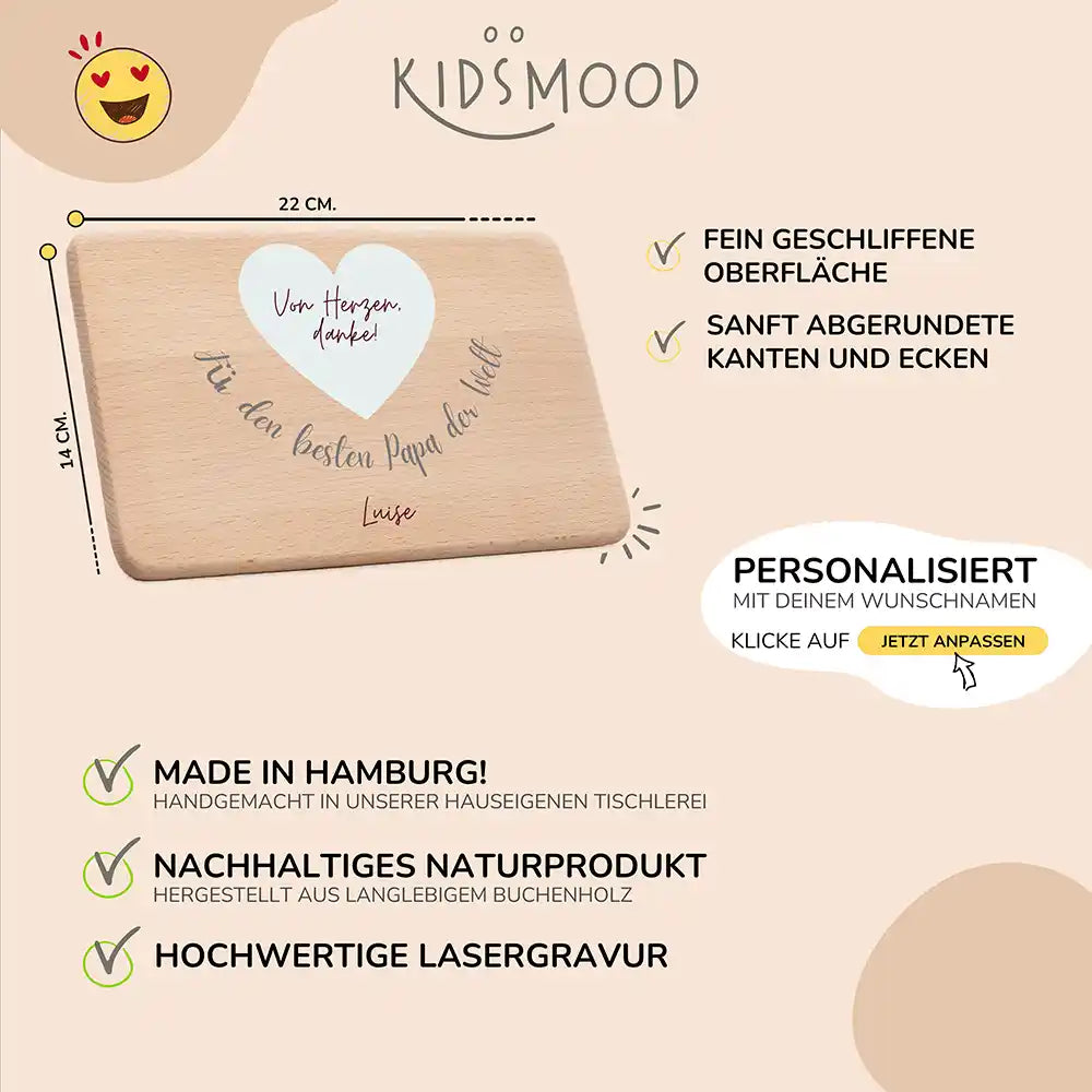 Frühstücksbrettchen Holz Für den besten Papa der Welt mit Gravur - Geschenk Vatertag