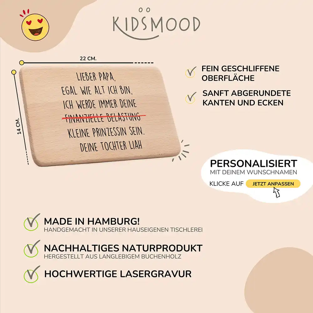 Frühstücksbrettchen Holz Lieber Papa mit Gravur - Geschenk Vatertag