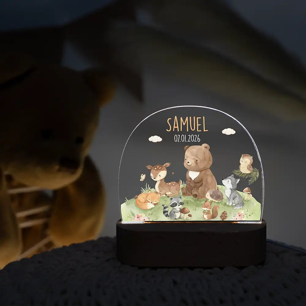 Nachtlicht Kinder personalisiert - Glückliche Waldfreunde