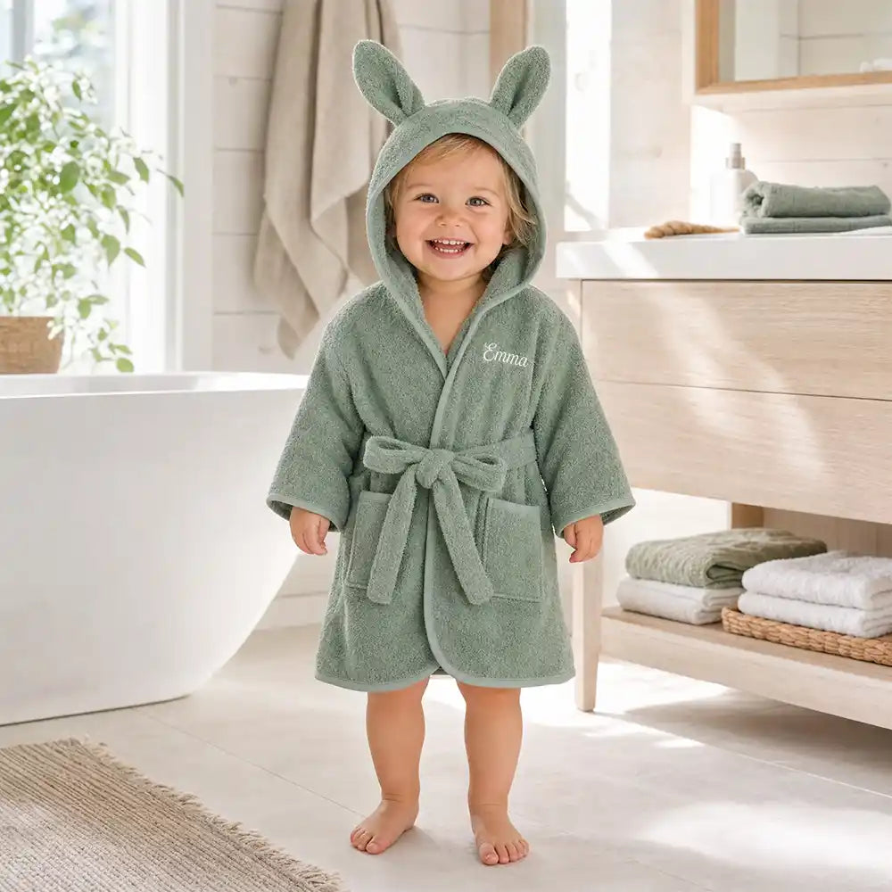 Kinderbademantel mit Namen Jollein Mintgrün, in vier Farben: Mintgrün, Rose, Biscuit, Nougat