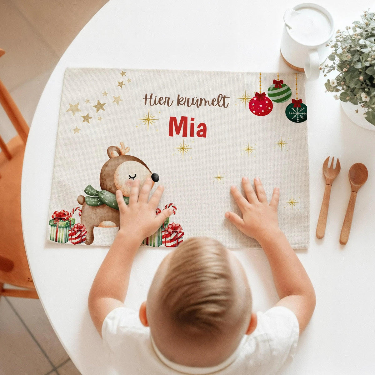 Tischset Kinder personalisiert Weihnachtsmotiv - Reh