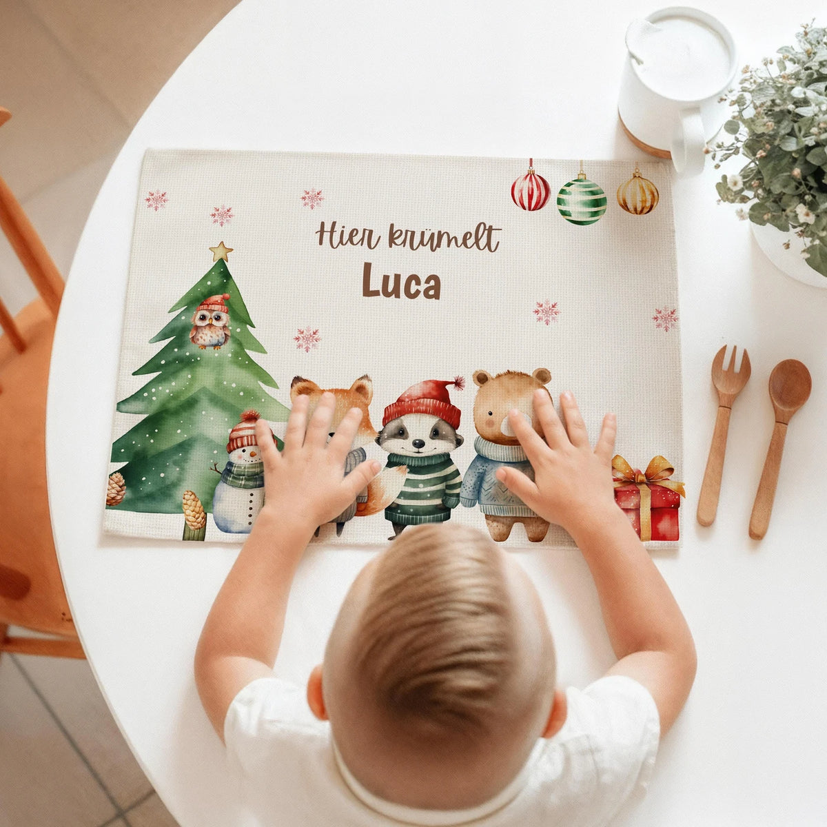 Tischset Kinder personalisiert Weihnachtsmotiv - Fluffy Friends
