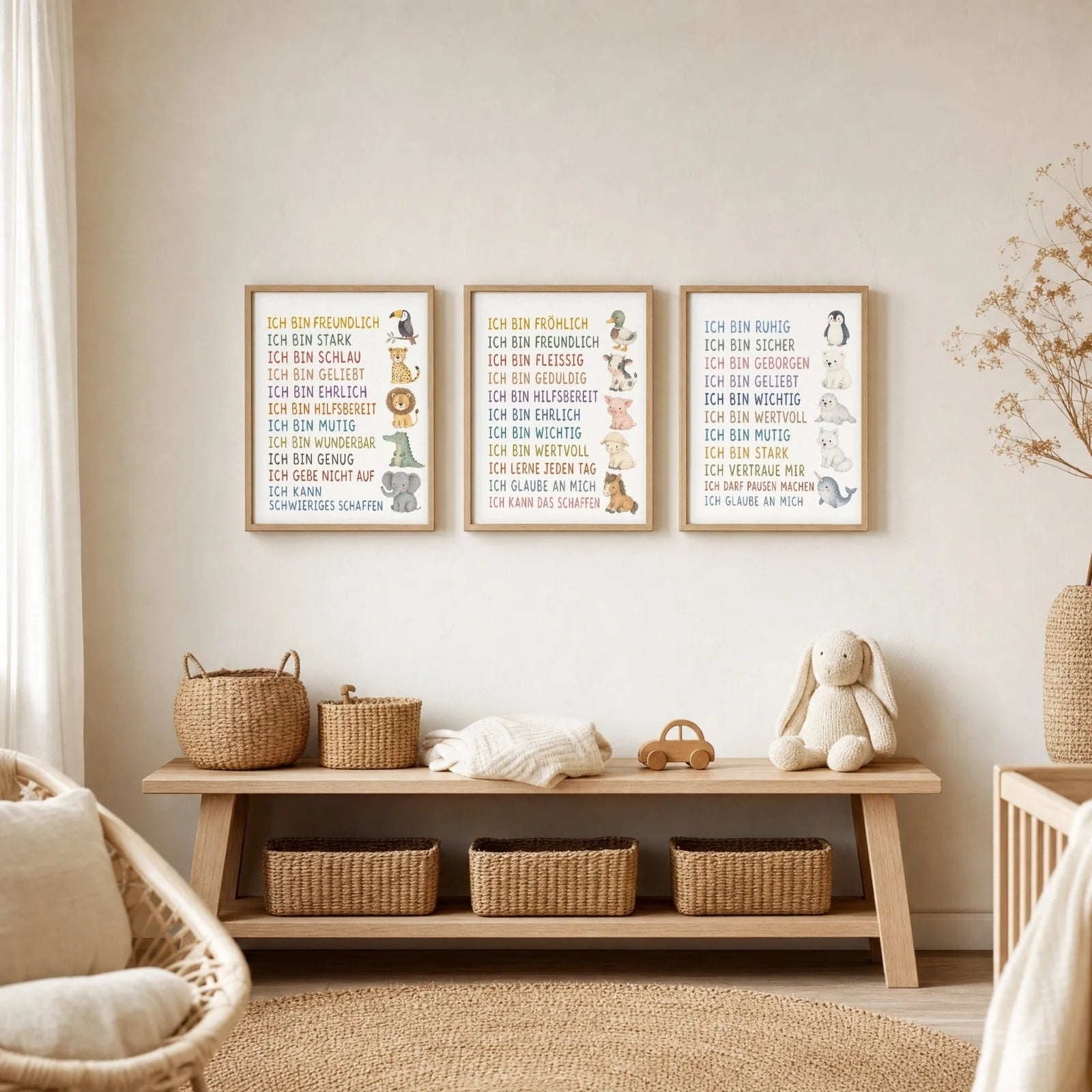 Affirmationsposter Kinderzimmer Bauernhoftiere, im Jungenzimmer