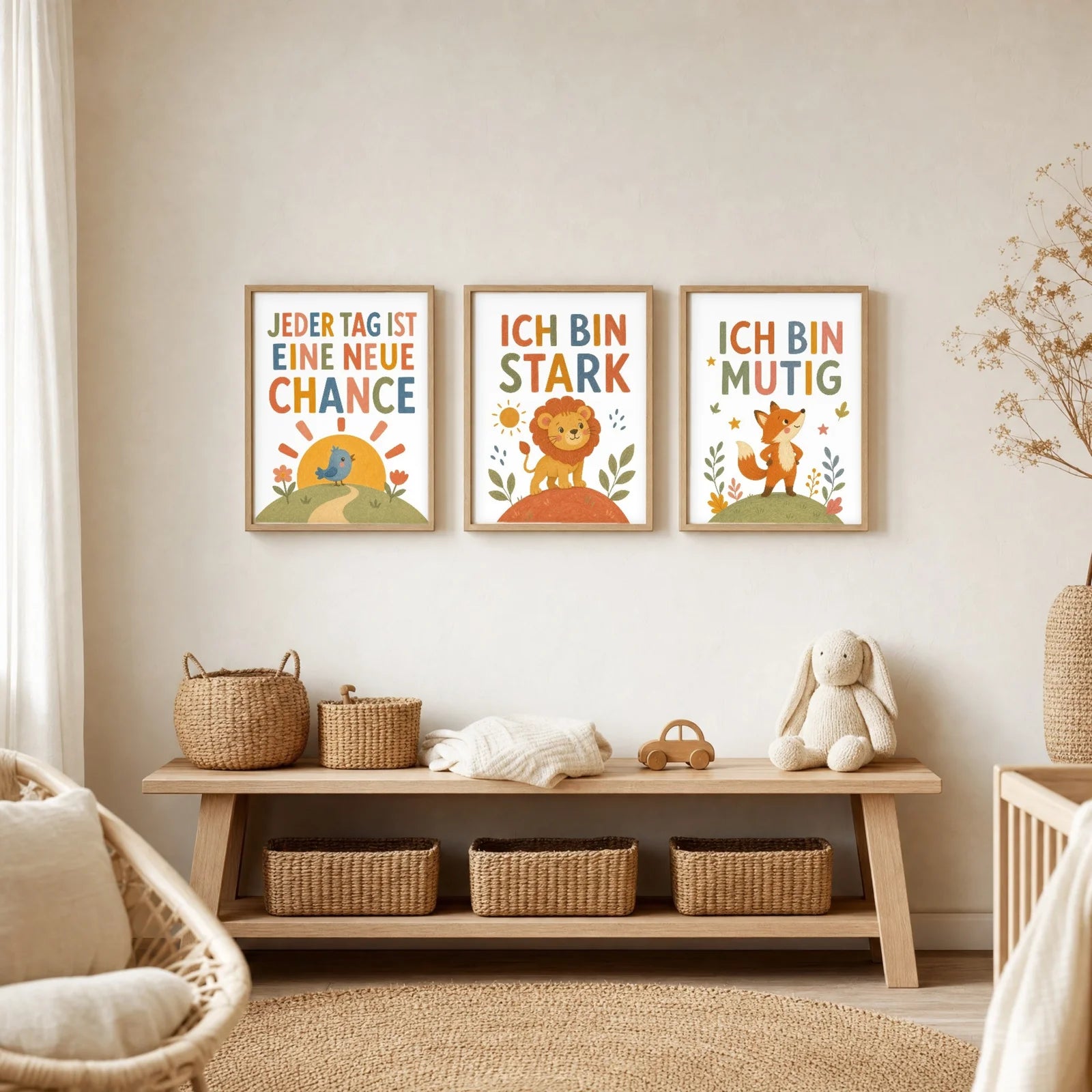 Affirmationsposter Kinderzimmer Löwe Ich bin stark, im Jungenzimmer