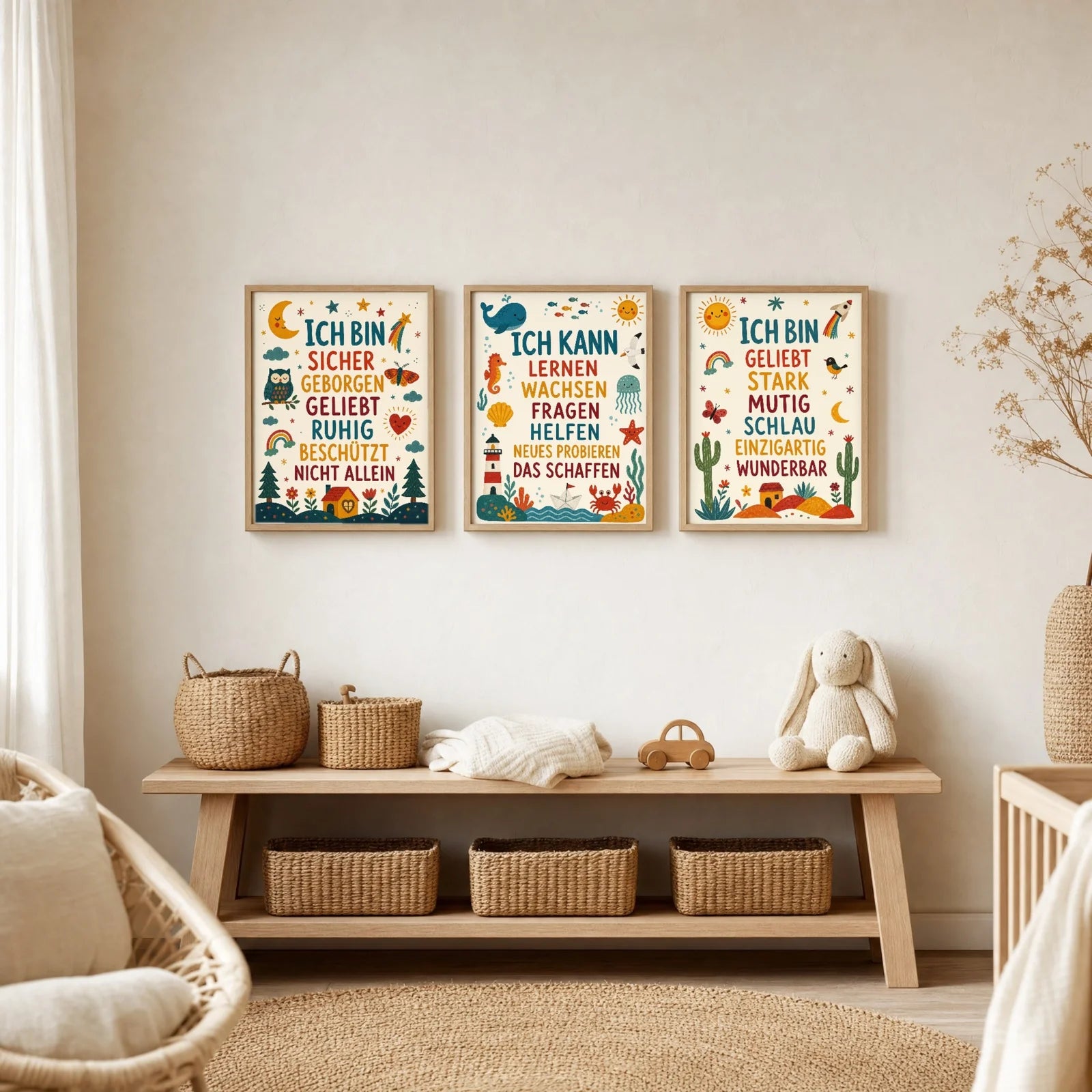 Affirmationsposter Kinderzimmer Meer Ich kann lernen, im Jungenzimmer