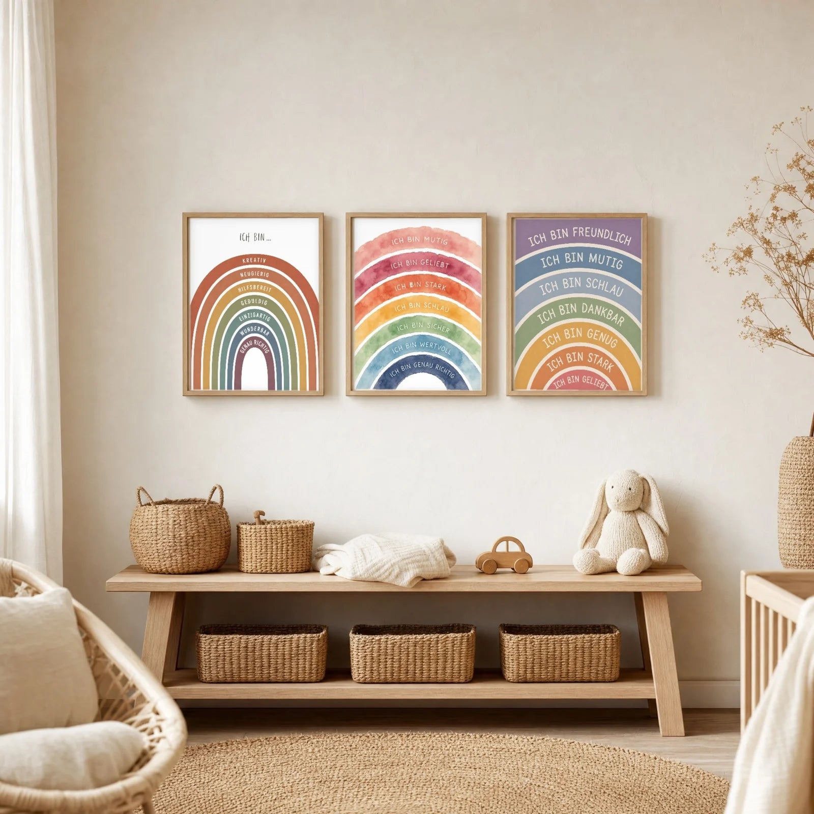 Affirmationsposter Kinderzimmer Regenbogen Ich bin bunt, im Jungenzimmer