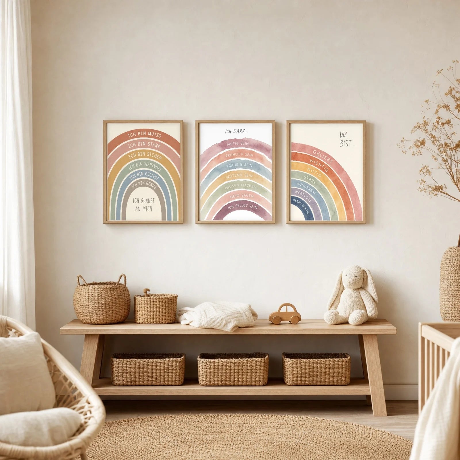 Affirmationsposter Kinderzimmer Regenbogen Ich darf, im Jungenzimmer