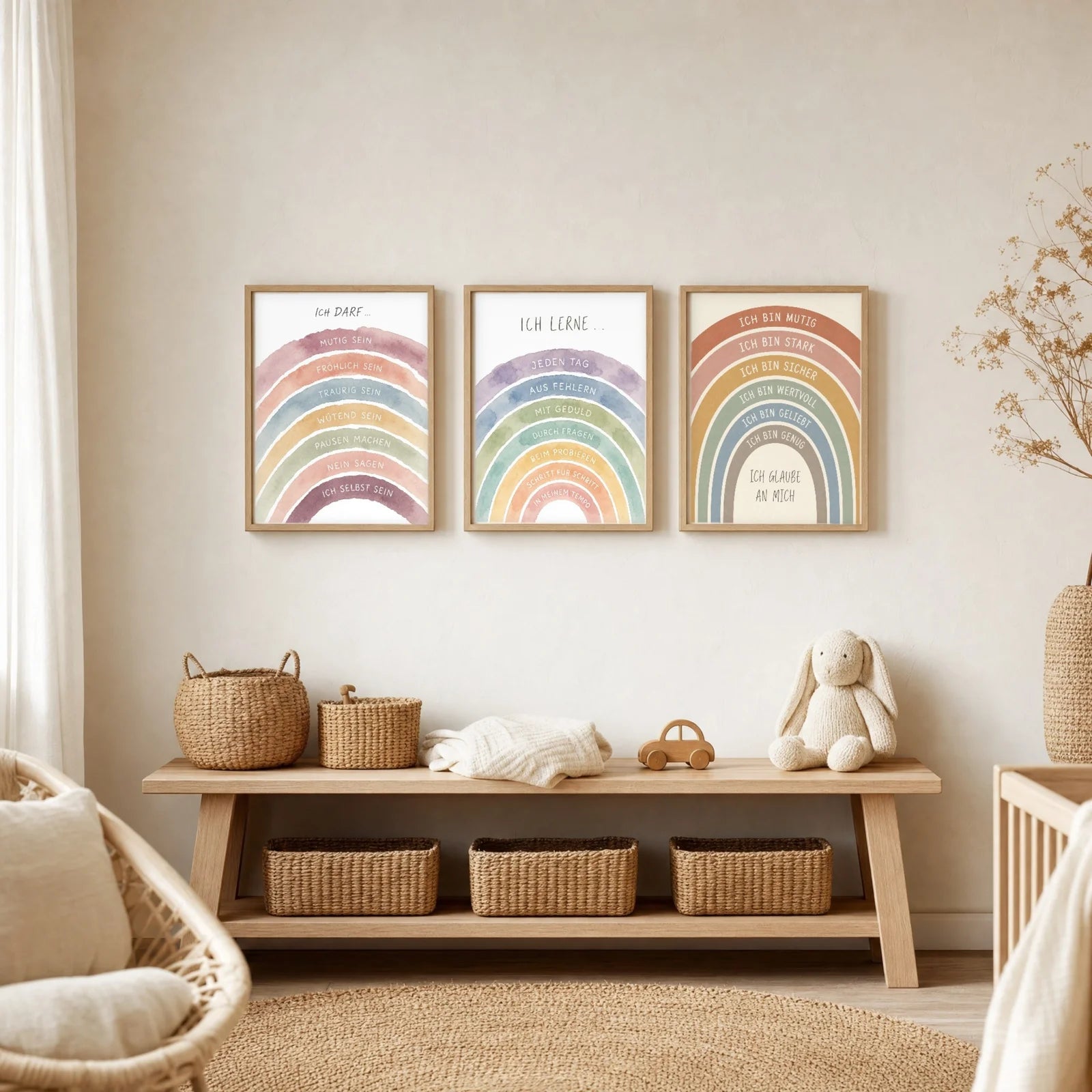 Affirmationsposter Kinderzimmer Regenbogen Ich lerne, im Jungenzimmer
