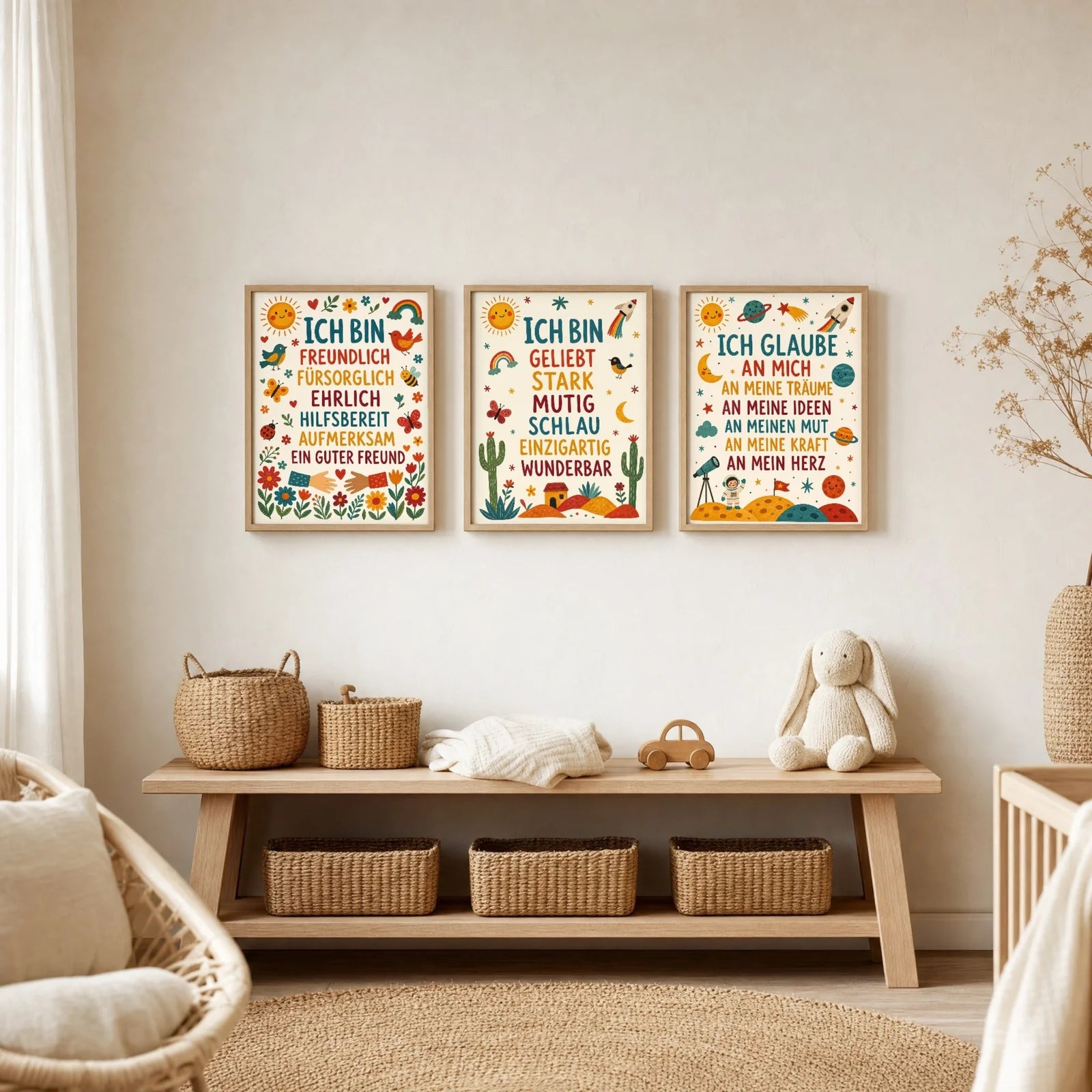 Affirmationsposter Kinderzimmer Wüste Ich bin geliebt, im Jungenzimmer