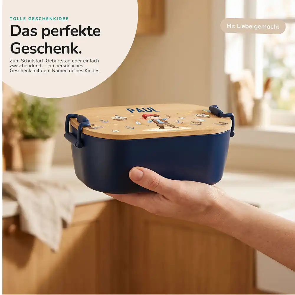 Brotdose Kinder personalisiert Pirat, Geschenk zum Schulstart mit Wunschname