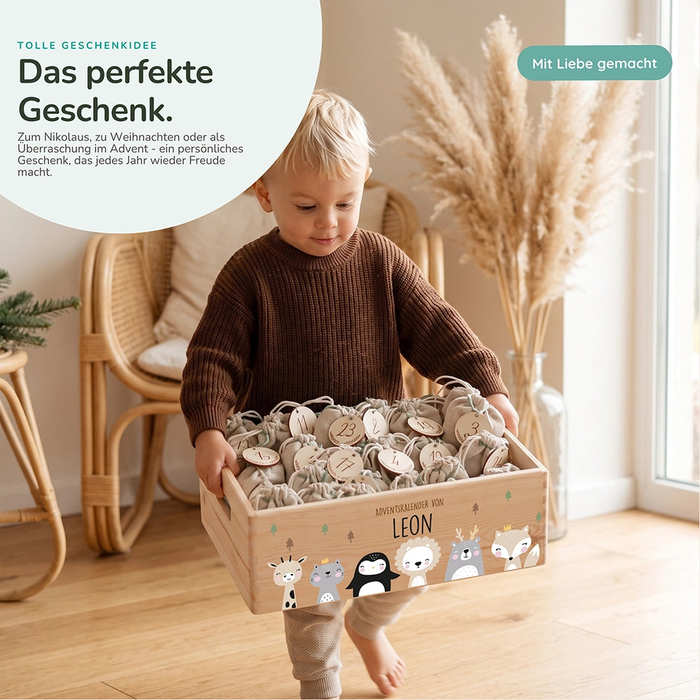 Personalisierter Adventskalender zum Befüllen - Winter Tierfamilie