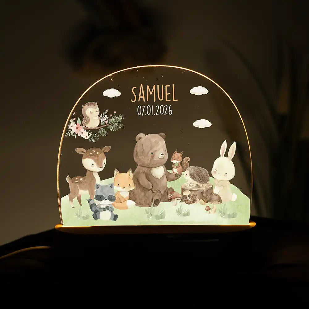 Nachtlicht Kinder personalisiert - Verträumte Waldfamilie