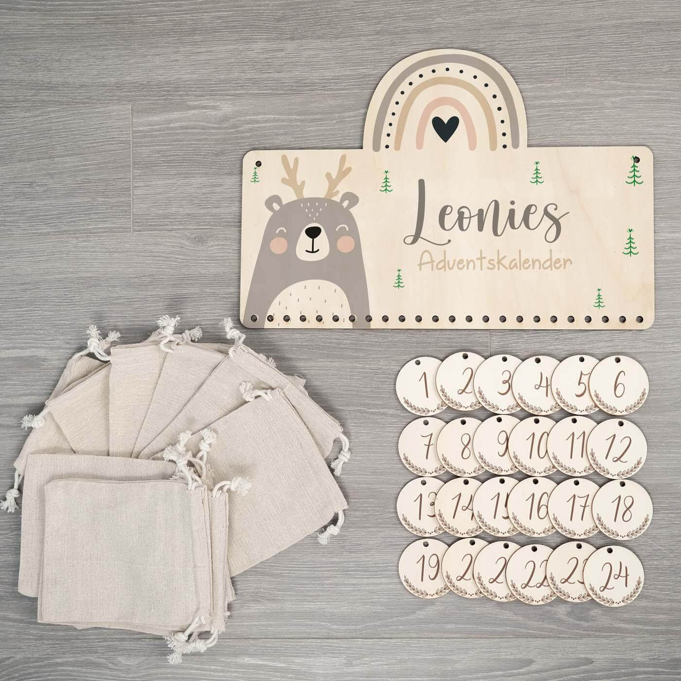 handcrafted advent calendar with personalized rainbow engraving