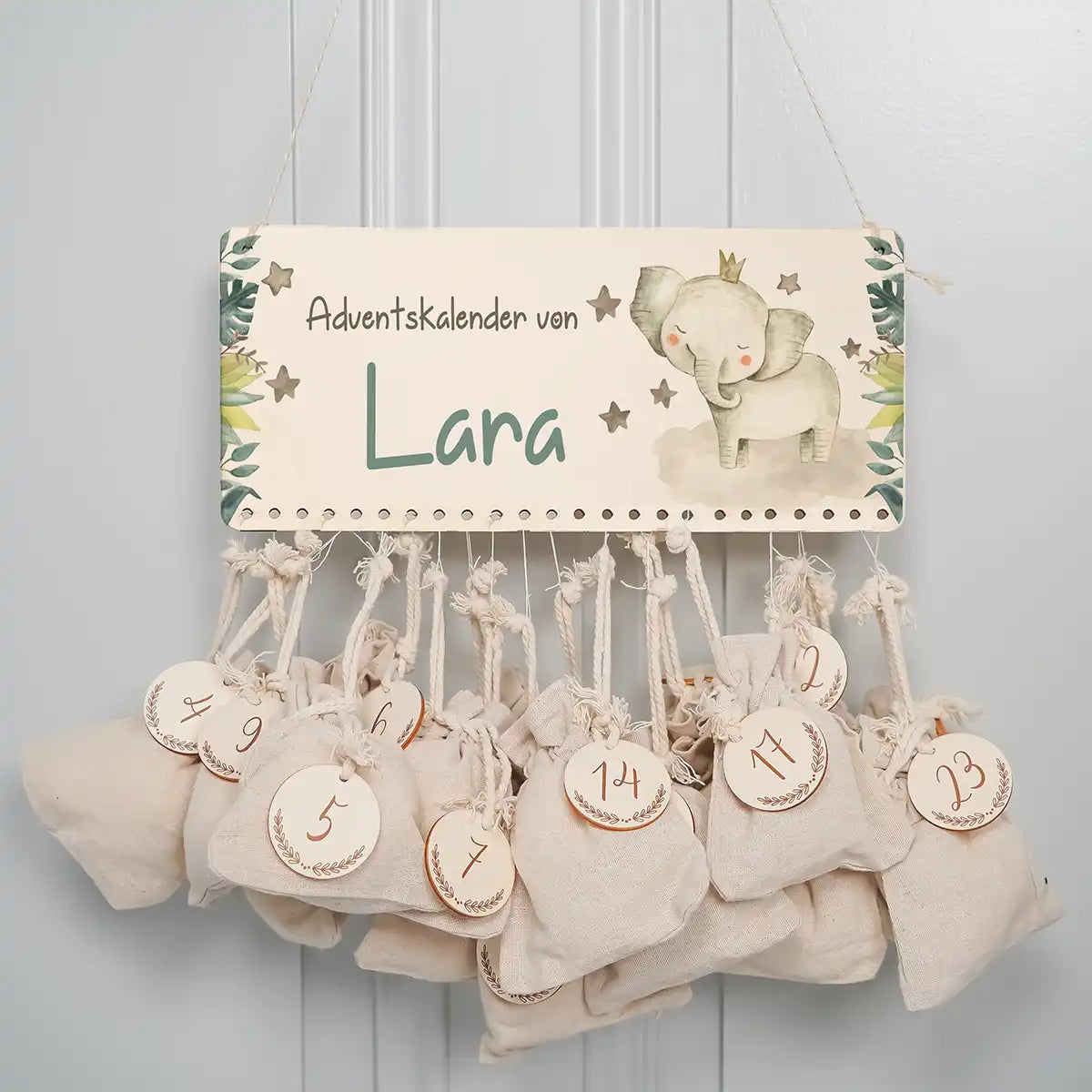 Personalisierbarer Adventskalender farbig - Elefant