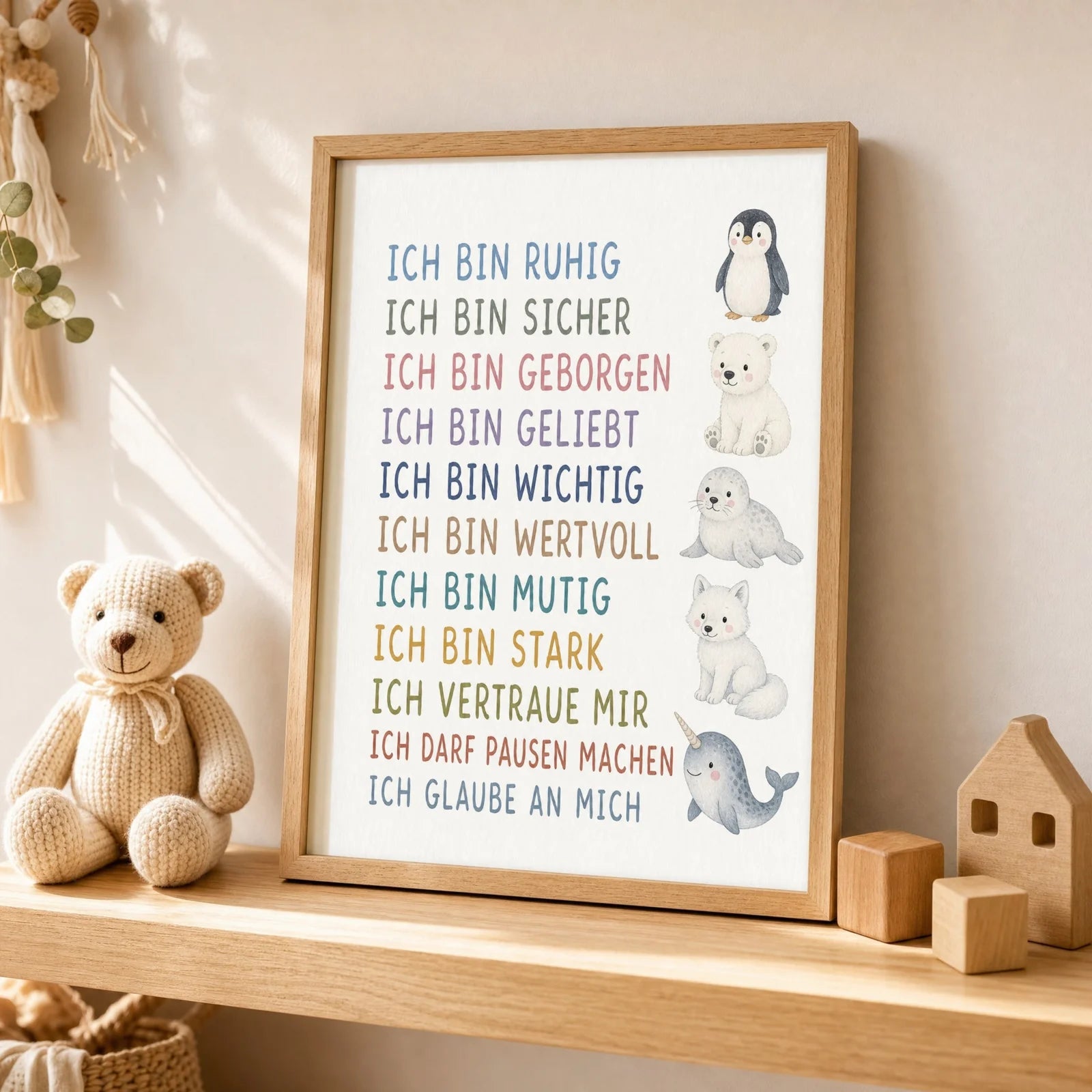 Affirmationsposter Kinderzimmer Arktistiere, als Wandbild ĂŒber der Spielecke