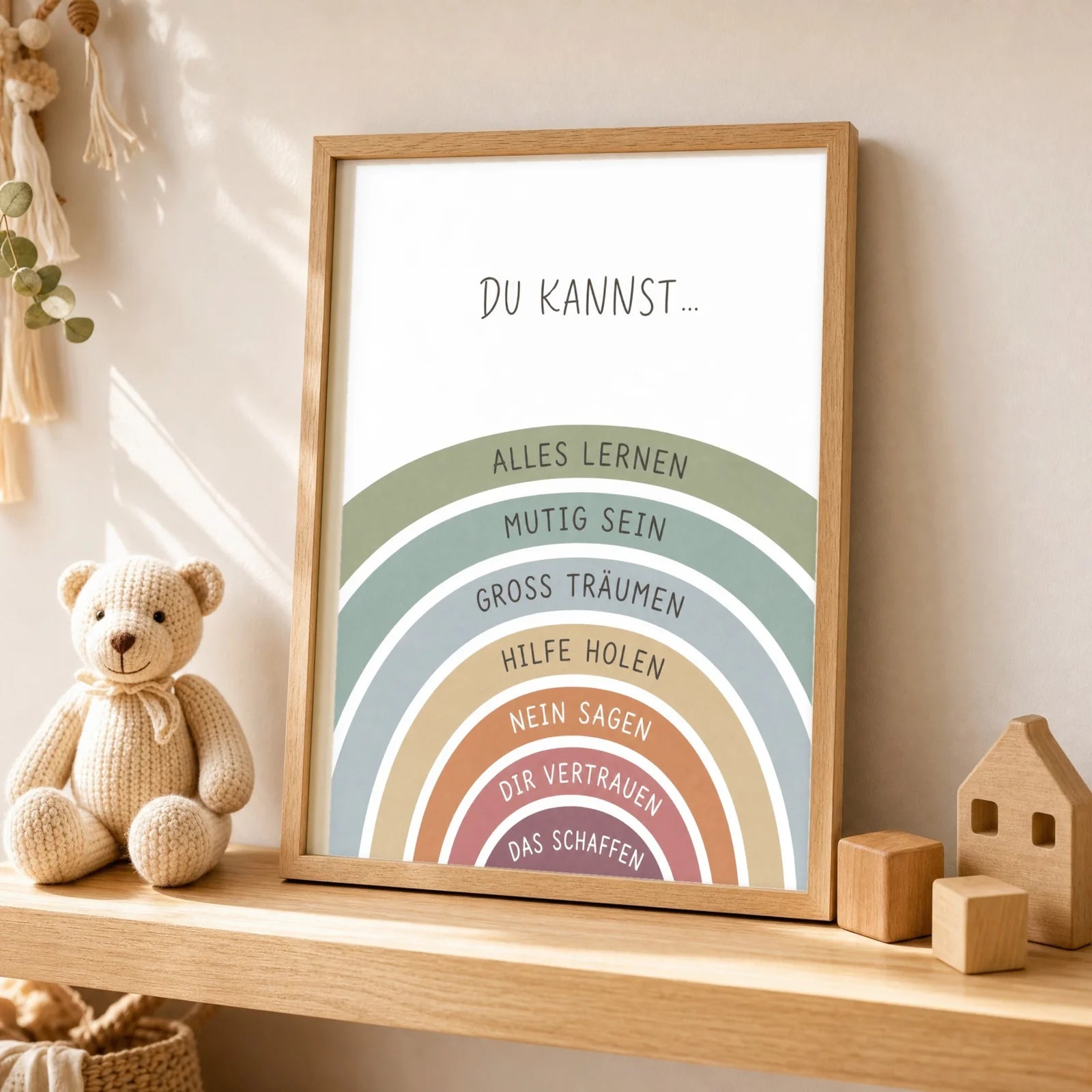 Affirmationsposter Kinderzimmer Regenbogen Du kannst, als Wandbild ĂŒber der Spielecke