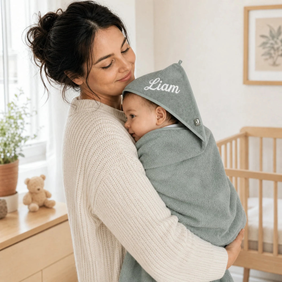 Kapuzenhandtuch Baby personalisiert – Mintgrün