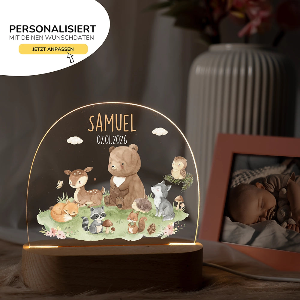 Nachtlicht Bär mit Namen im Kinderzimmer – personalisiertes Geschenk zur Geburt