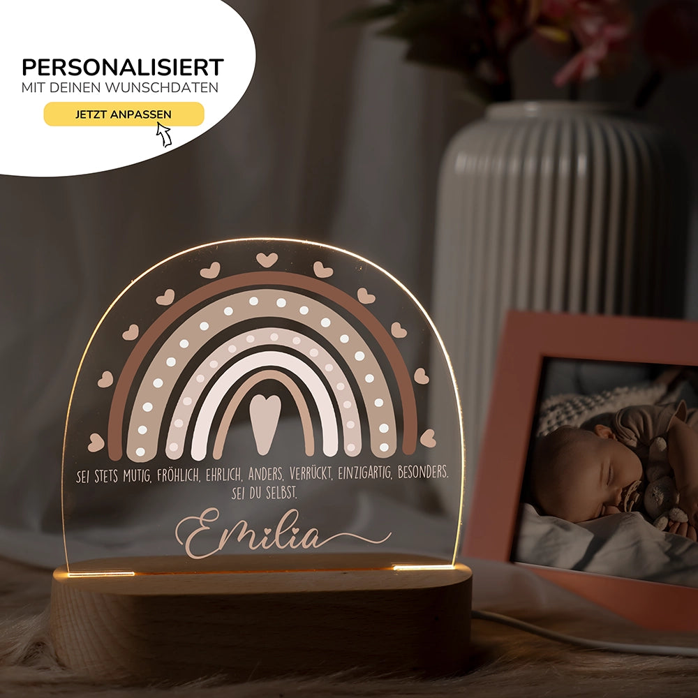 Nachtlicht Regenbogen mit Namen im Kinderzimmer â personalisiertes Geschenk zur Geburt