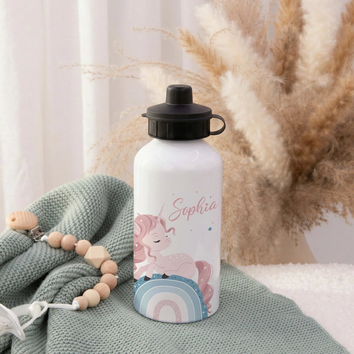 Personalisierte Trinkflasche Kinder – Einhorn Rosa Regenbogen