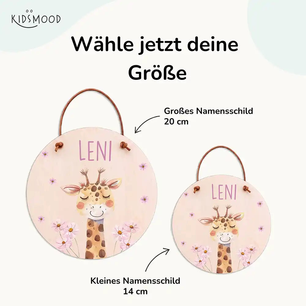 Türschild Kinderzimmer Giraffe, mit fertig montiertem Lederband zum Aufhängen