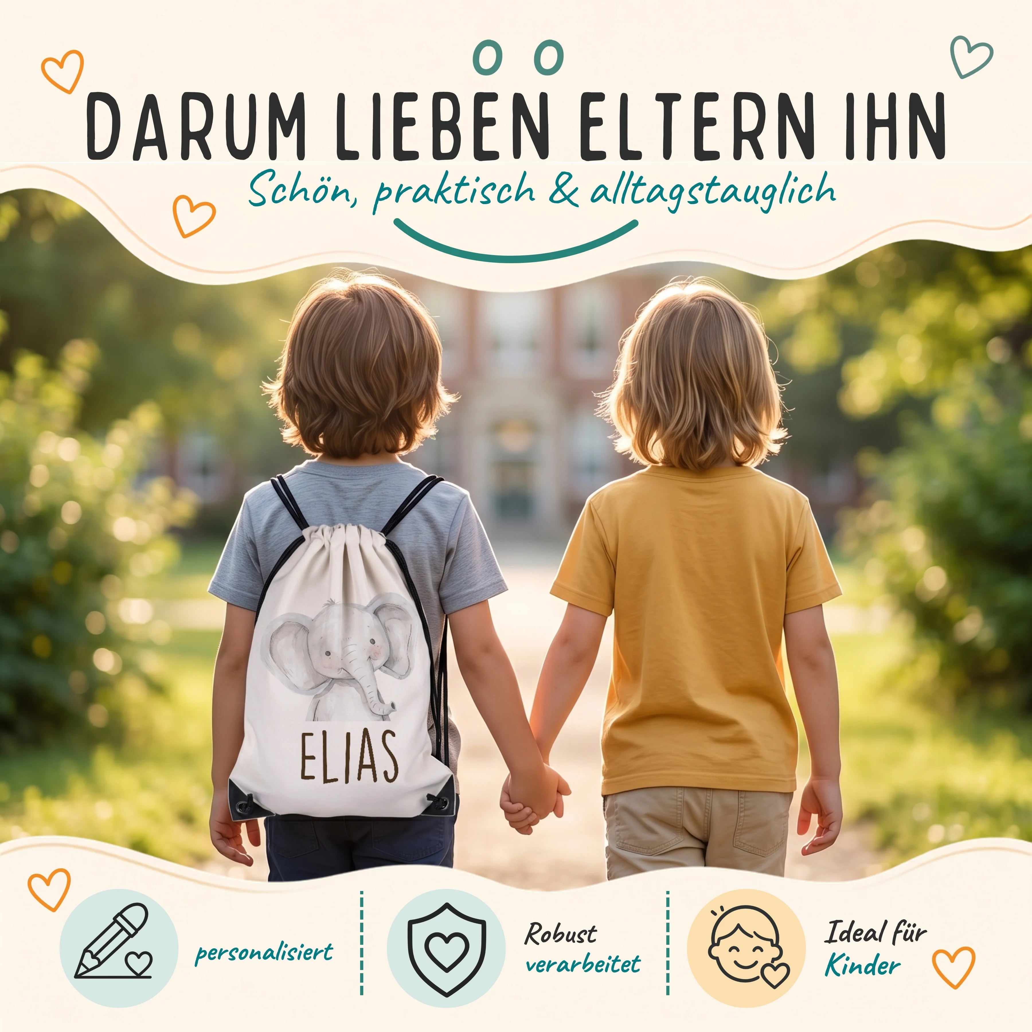Personalisierter Turnbeutel Baby Elefant, robuster Begleiter für Kita, Schule und Sport
