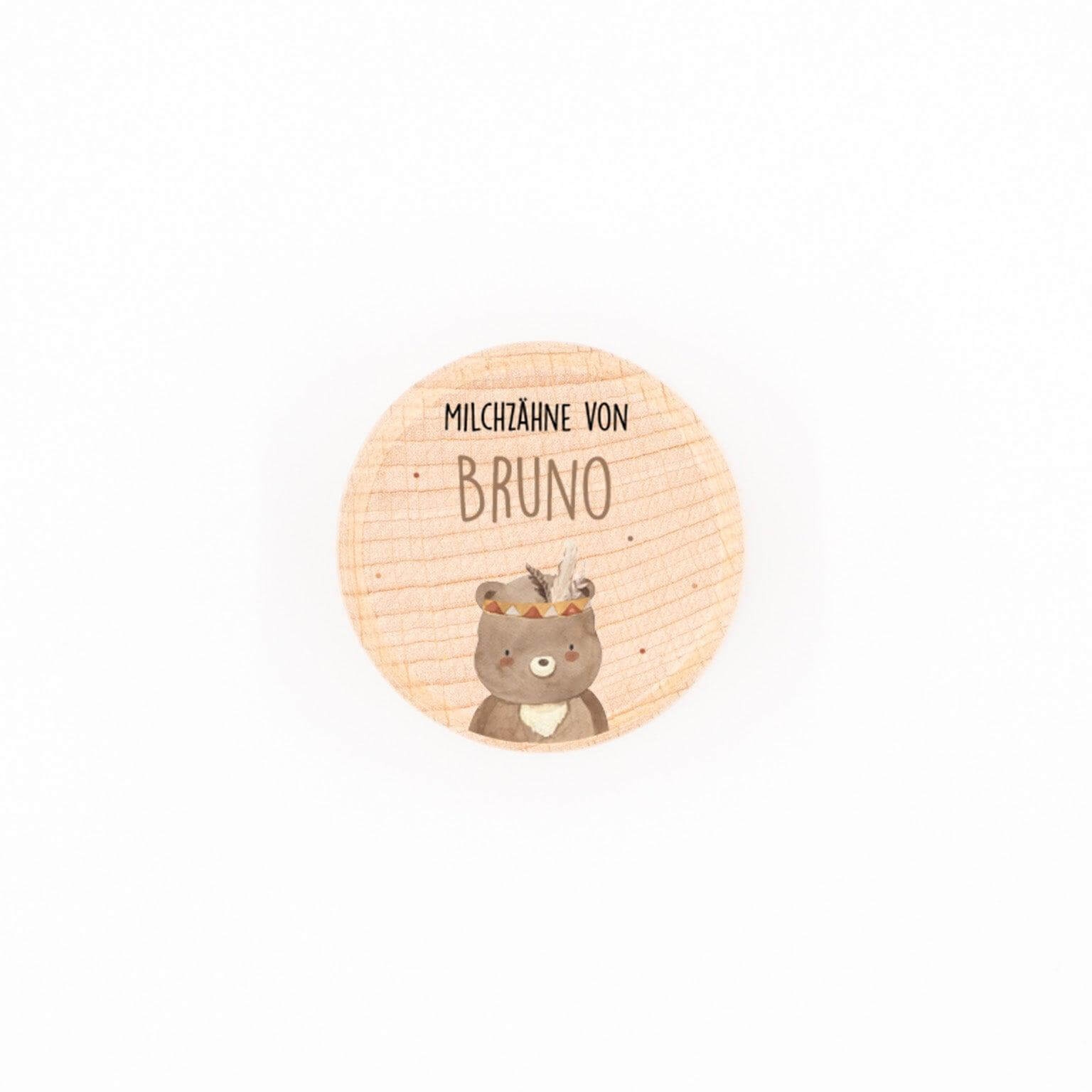 Milchzahndose personalisiert aus Holz Bunt Boho Design