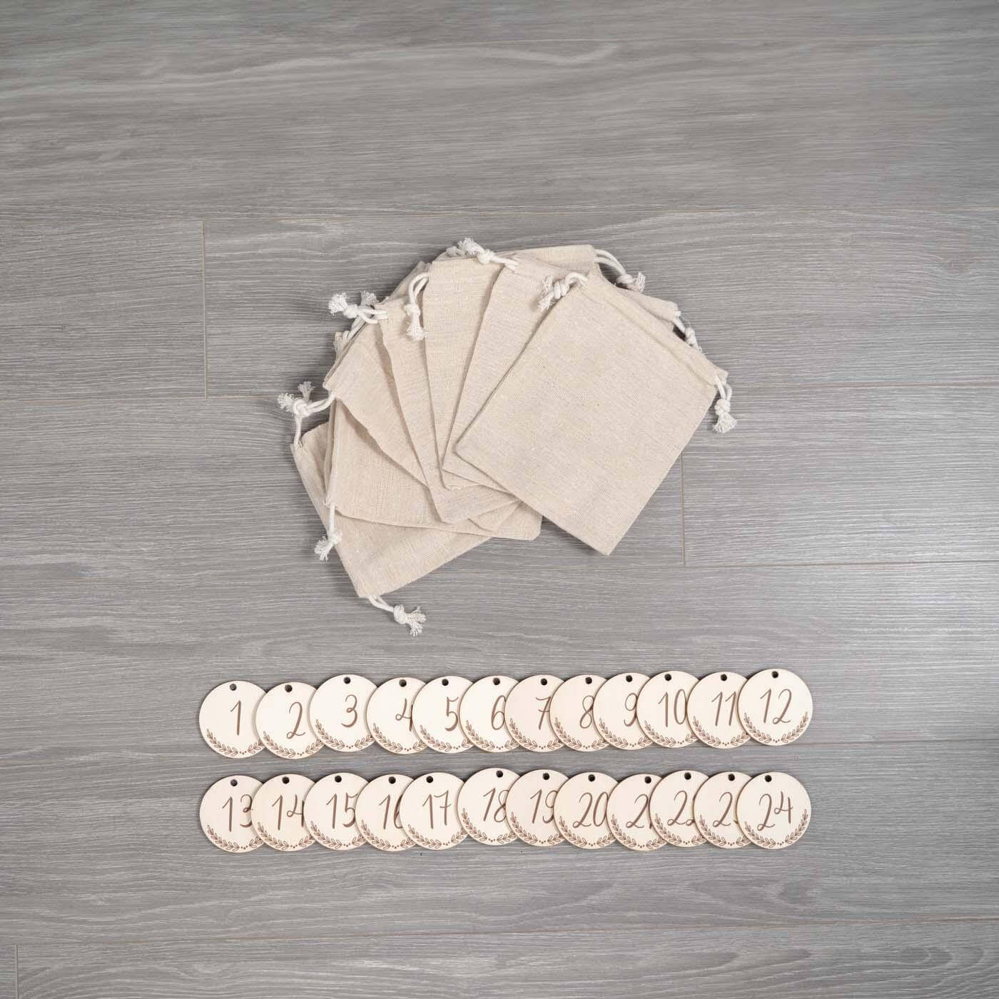 wooden advent calendar with personalized rainbow design