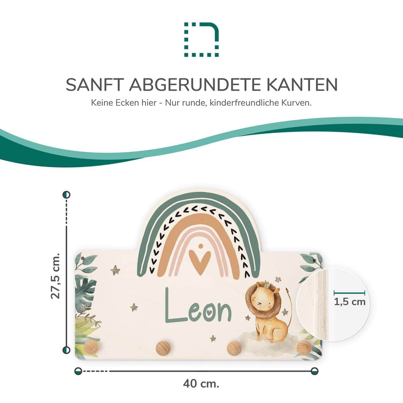 Handgefertigte Regenbogen-Garderobe aus Holz Löwe