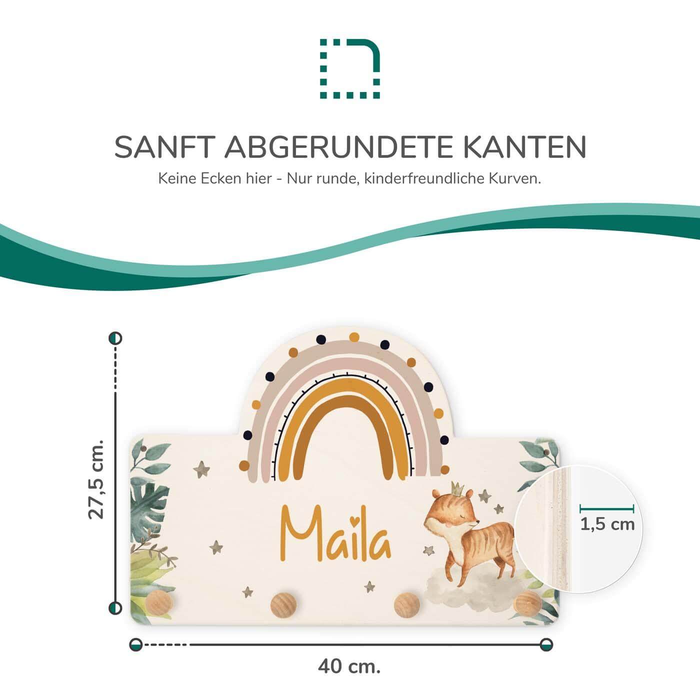 Handgefertigte Regenbogen-Garderobe aus Holz Fuchs