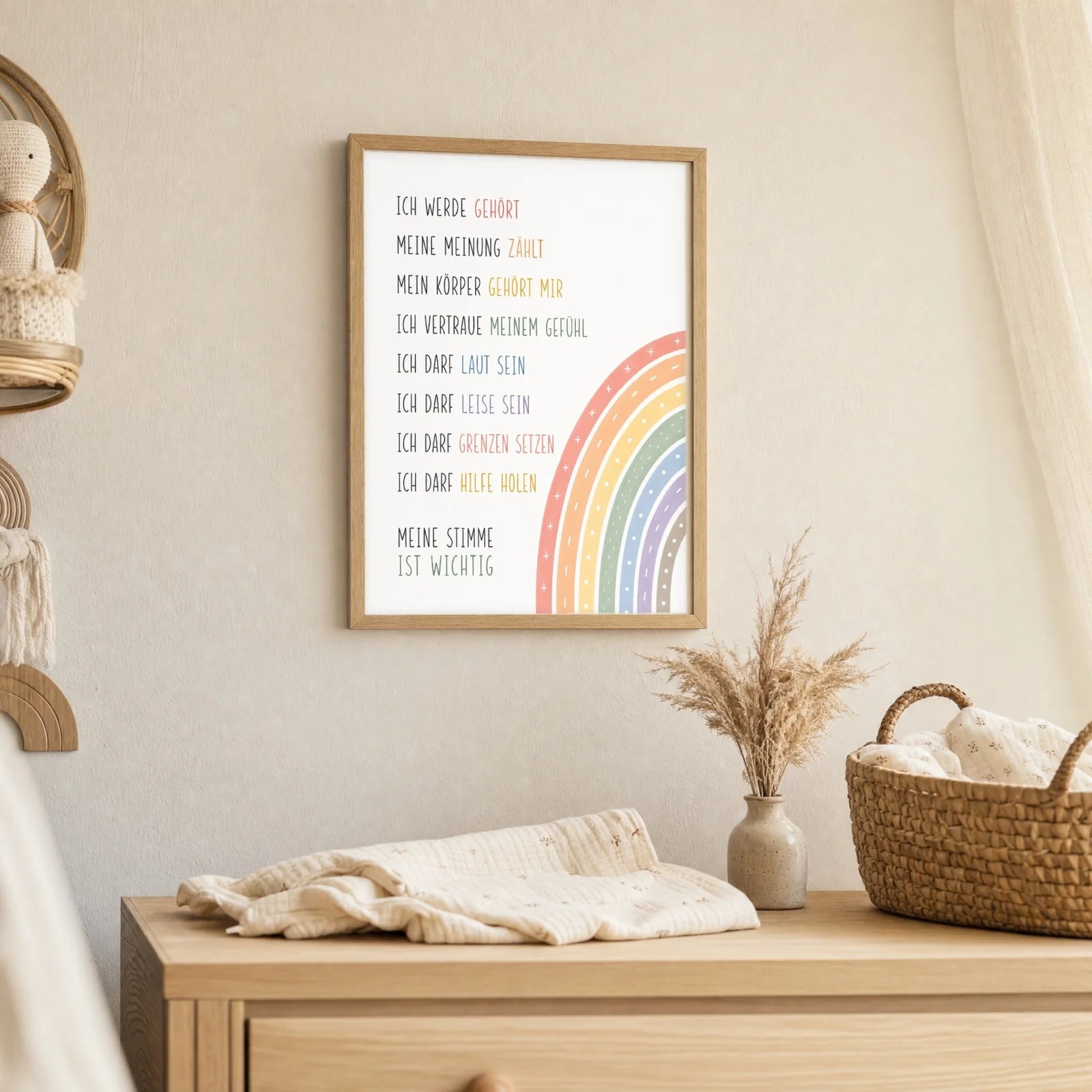 Affirmationsposter Kinderzimmer Minimal Meine Stimme, als Deko mit Holzrahmen