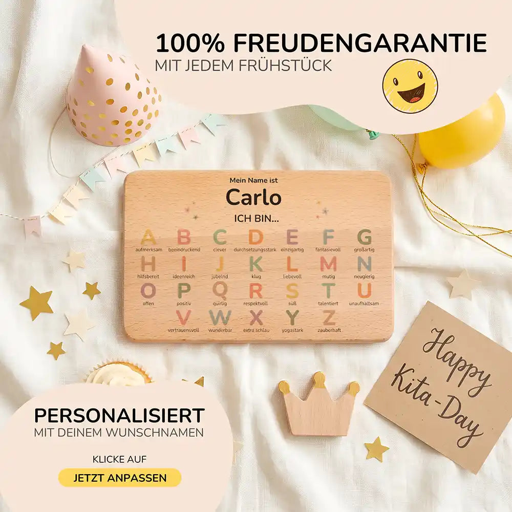 ABC Brettchen Kinder personalisiert Wolke Regenbogen Blumen – Geburtstags-Komposition Kita