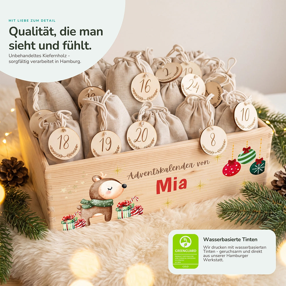 Personalisierter Adventskalender zum Befüllen - Reh mit Geschenken