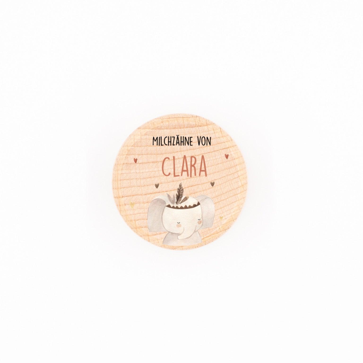Milchzahndose personalisiert aus Holz Bunt Boho Design