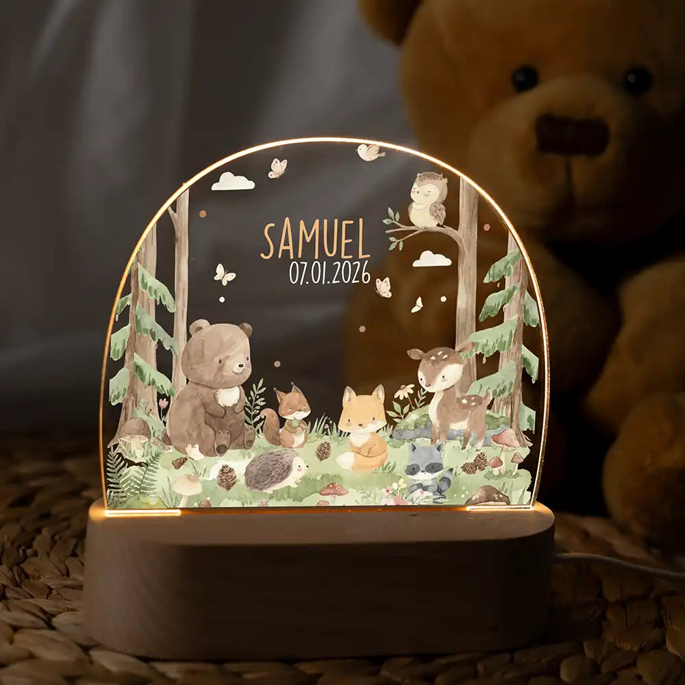 Nachtlicht Kinder personalisiert - Liebevolle Waldfreunde