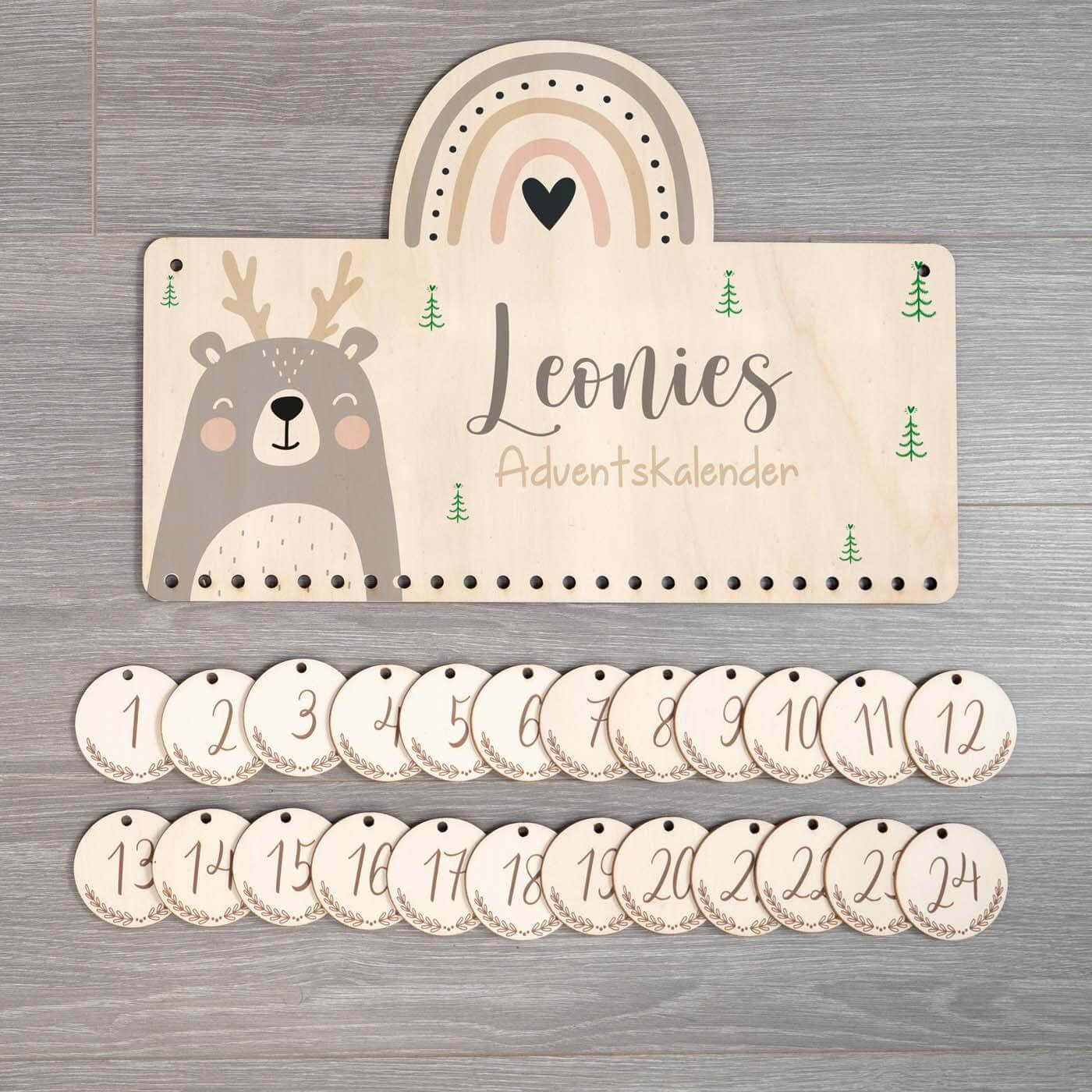 engraved rainbow advent calendar with custom name