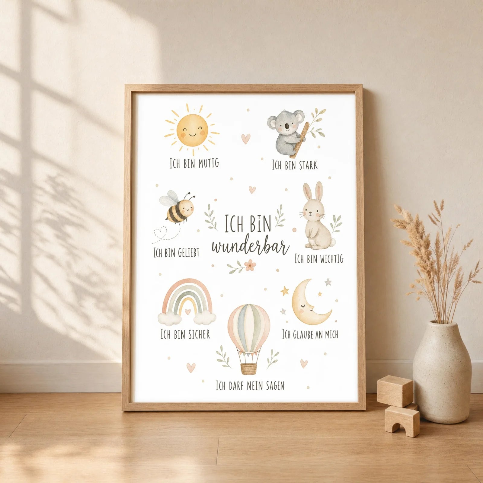 Affirmationsposter Kinderzimmer Collage Ich bin wunderbar, gerahmt im Format 30 x 40 cm