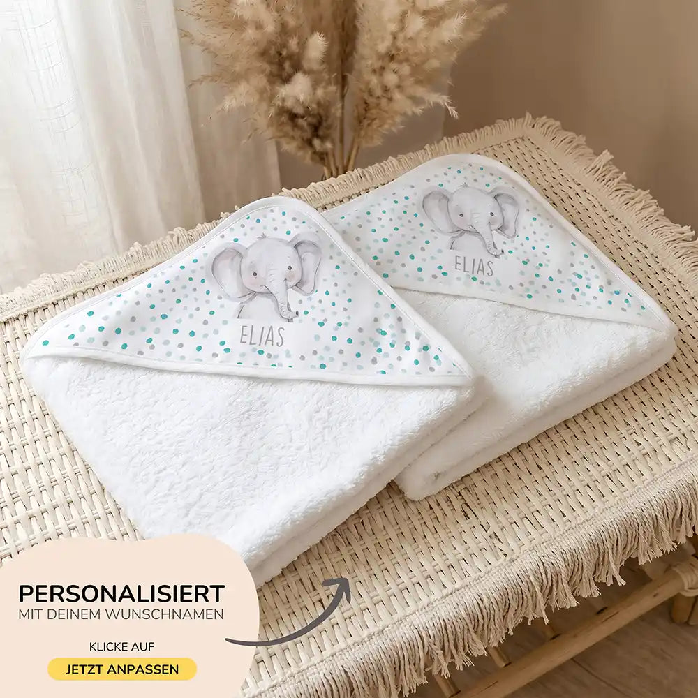 Personalisiertes Kapuzenhandtuch Baby Elefant Konfetti â 500 g/qm Baumwoll-Frottee Detail