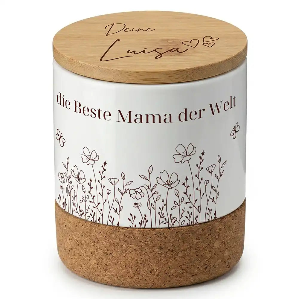 Duftkerze Vanille Keramik Beste Mama Wildblumen â Dreiviertel-Ansicht Keramikbecher