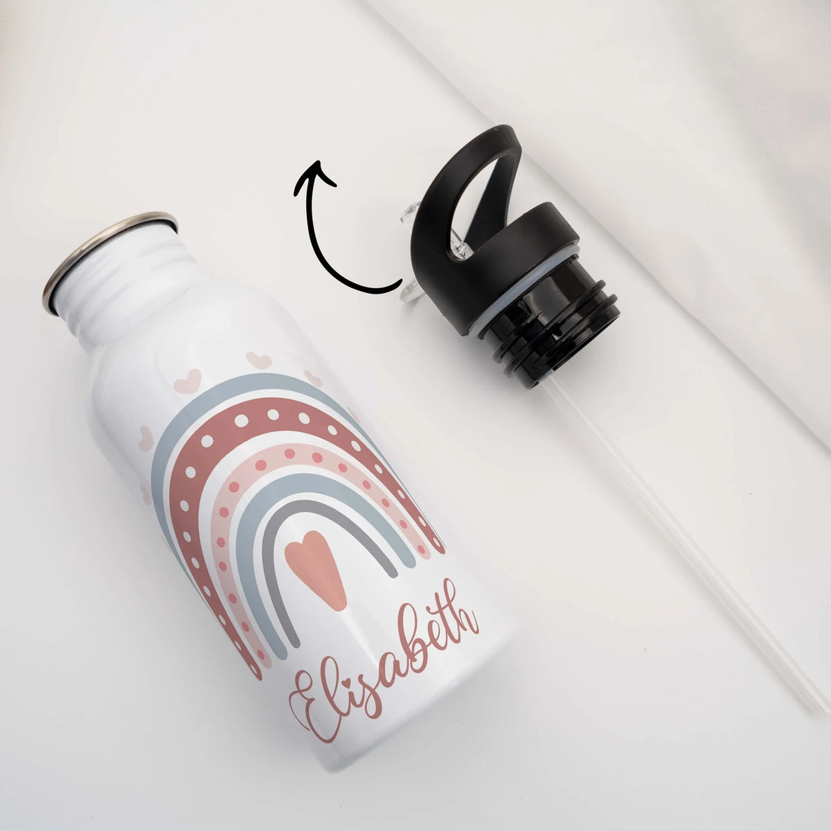 Trinkflasche Kinder Edelstahl - Regenbogen - Personalisierbar mit Namen