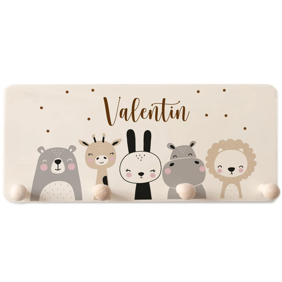 Kindergarderobe Holz personalisiert - Tierfamilie
