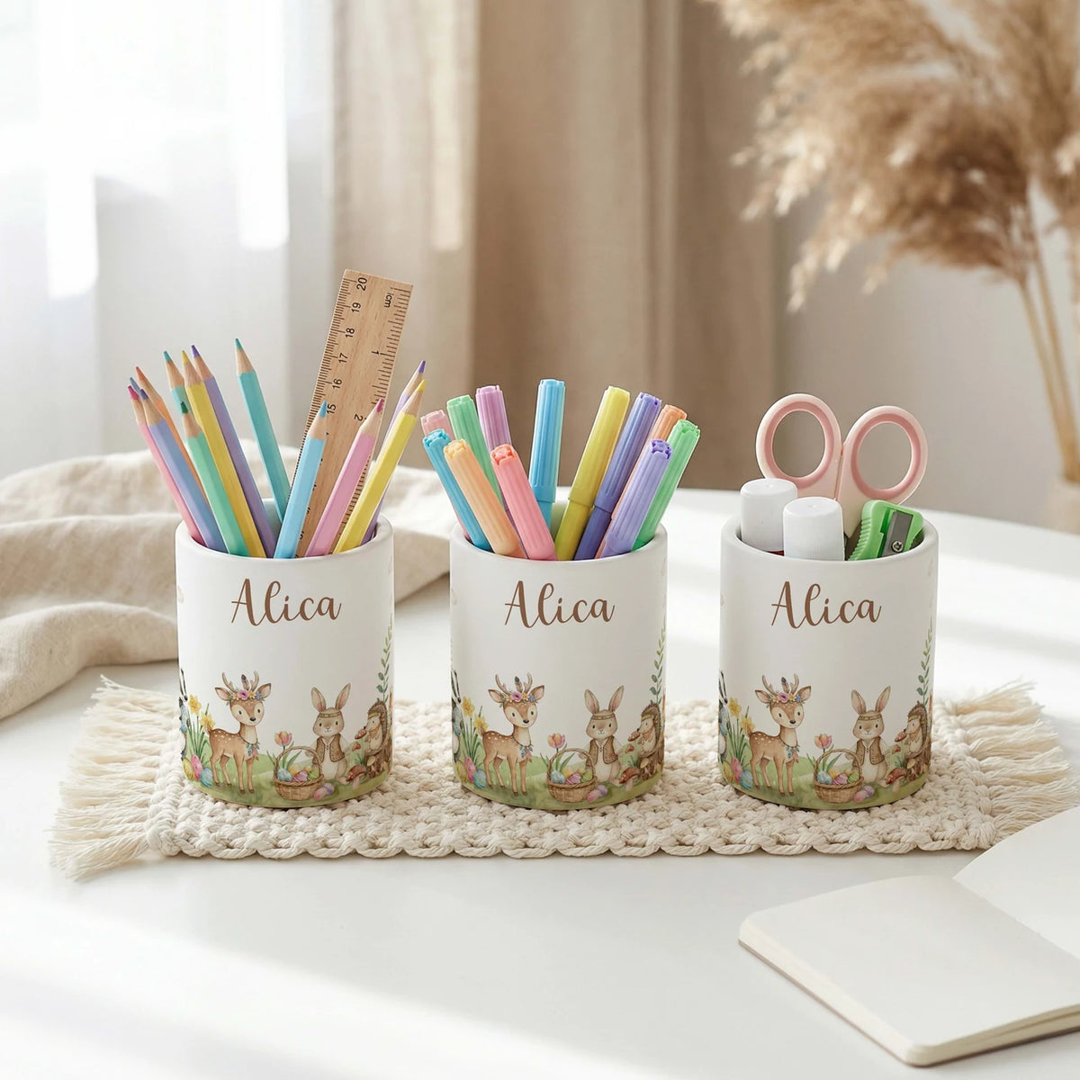 Personalisierter Stiftehalter Ostern Waldtiere-Treff â mit Wunschname