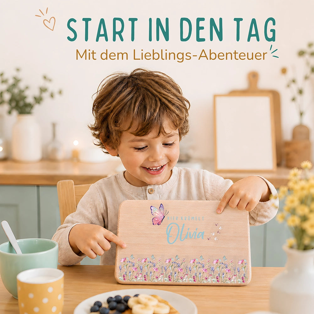 Frühstücksbrettchen Holz personalisiert - Blumenpark