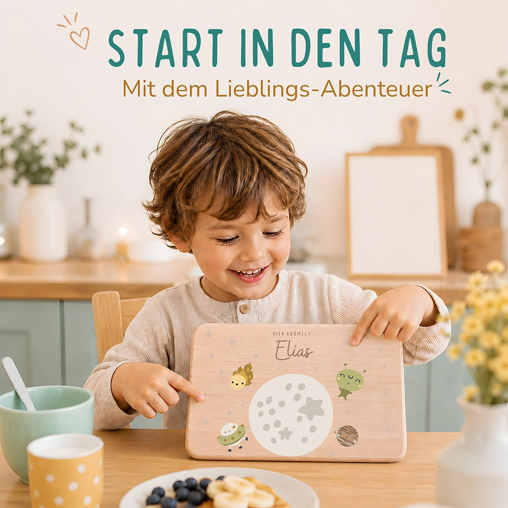 Frühstücksbrettchen Holz personalisiert - Weltall