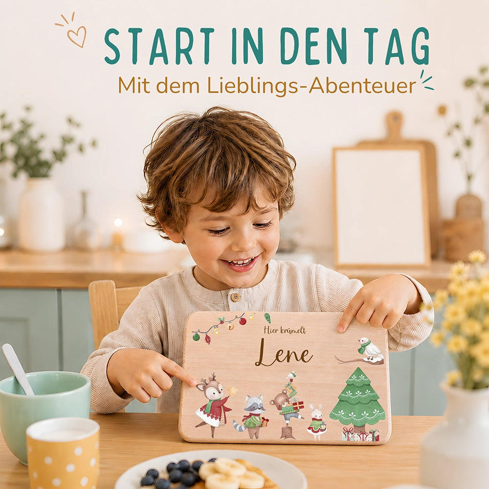 Frühstücksbrettchen Weihnachten Tiere und Weihnachtsbaum - Geschenk Weihnachten