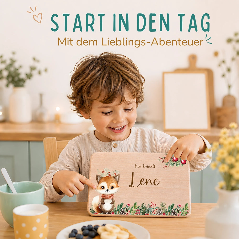 Frühstücksbrettchen Weihnachten mit süßem Fuchs - Geschenk Weihnachten