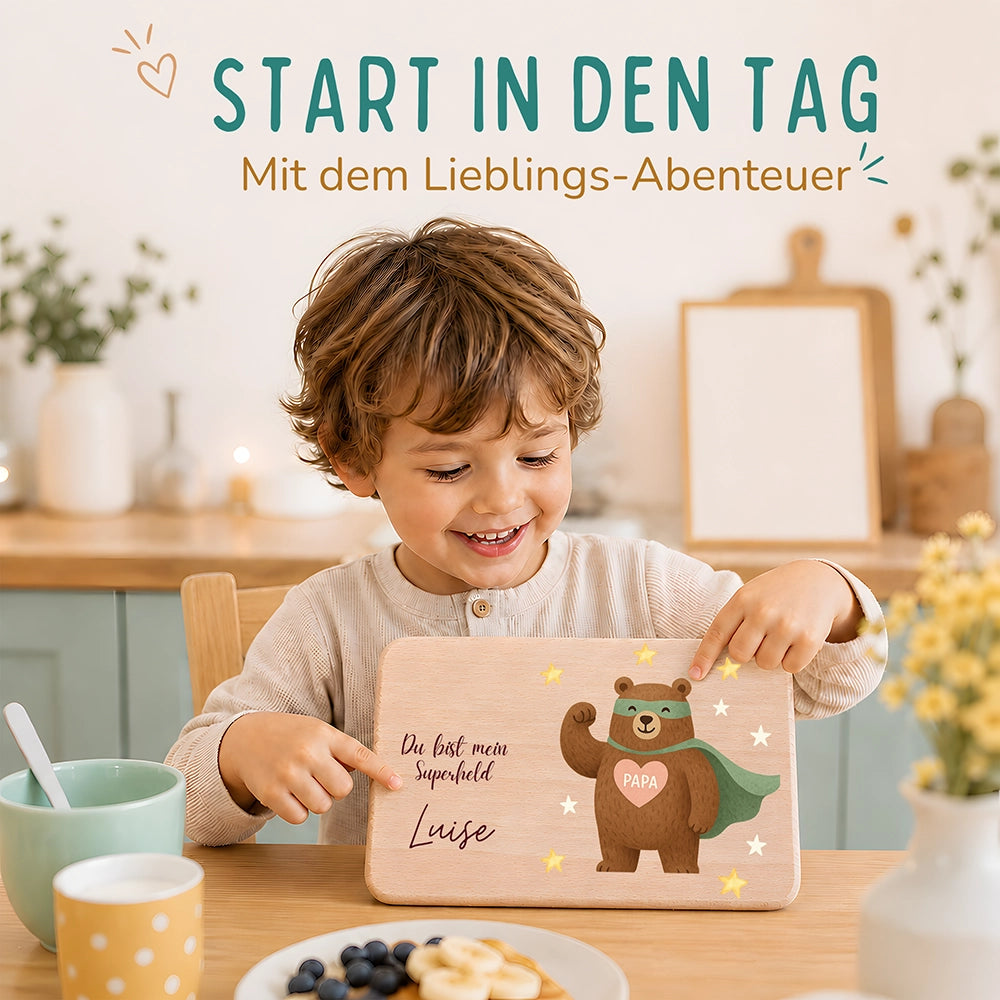 FrĂĽhstĂĽcksbrettchen Holz Du bist mein Superheld mit Gravur - Geschenk Vatertag
