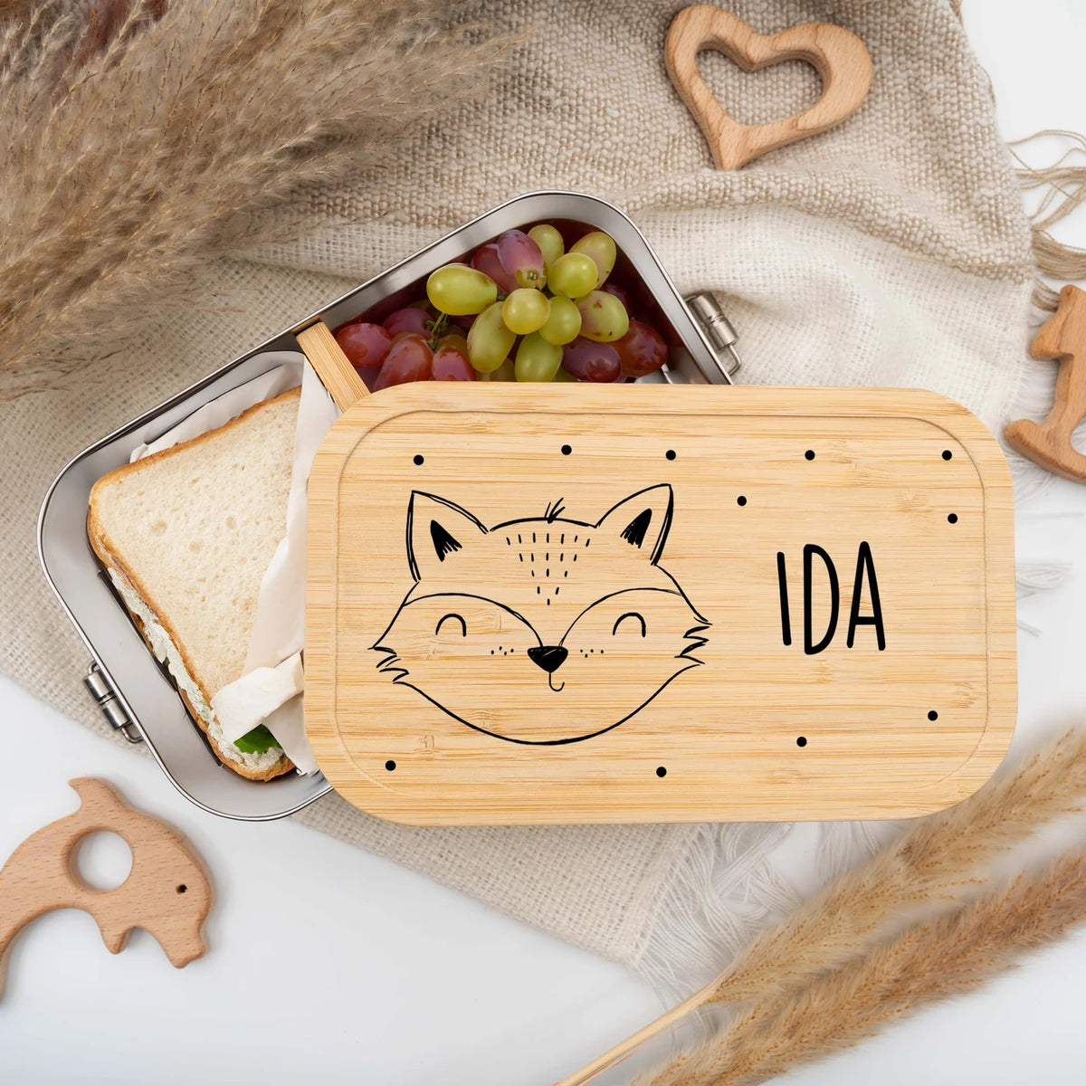 Brotdose personalisiert Fuchsgesicht graviert