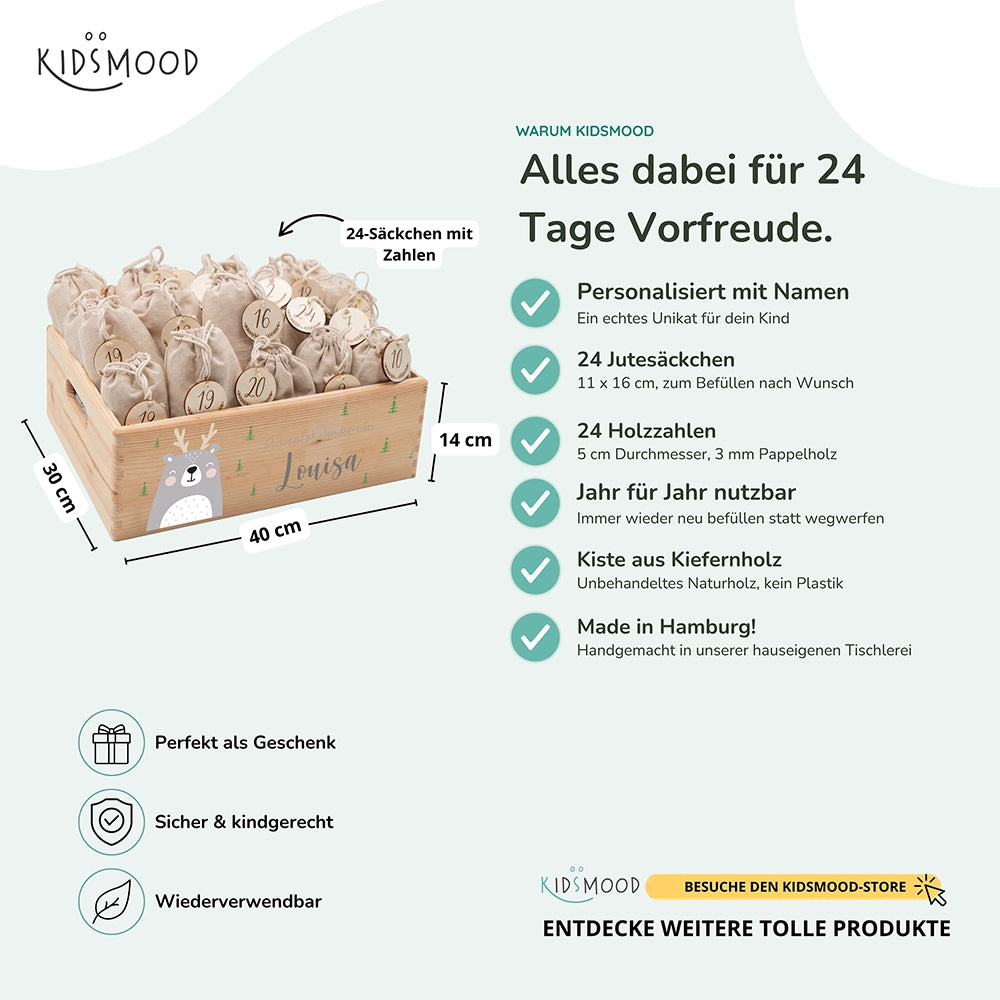 Personalisierter Adventskalender zum Befüllen - Rentier Boho