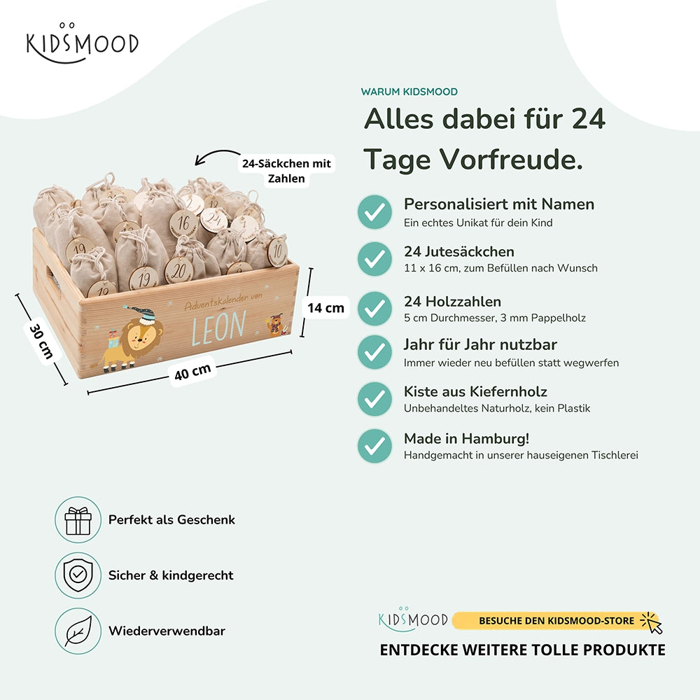 Personalisierter Adventskalender zum Befüllen - Löwe und Bär